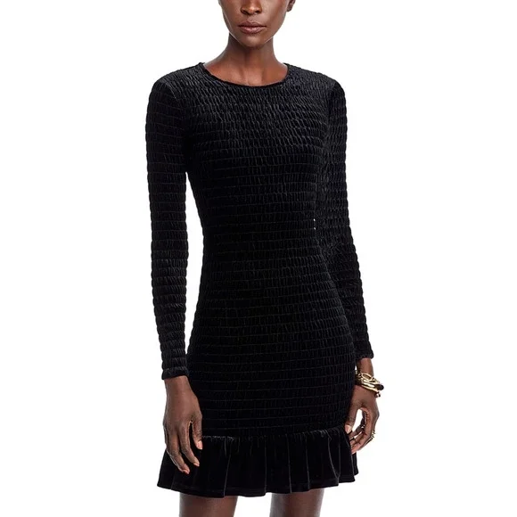MICHAEL Michael Kors Women Velvet Smocked Ruffled Mini Dress Black Size M - Picture 1 of 2